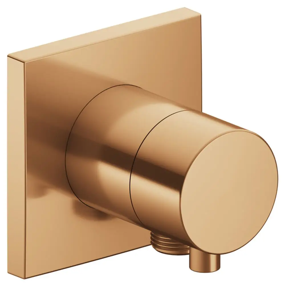 Zwei-Wege-Umsteller von Keuco in bronzefarbener, gebürsteter Ausführung mit quadratischem Gehäuse und Schlauchanschluss. Eckt Design für wandmontierte Sanitäreinrichtungen.